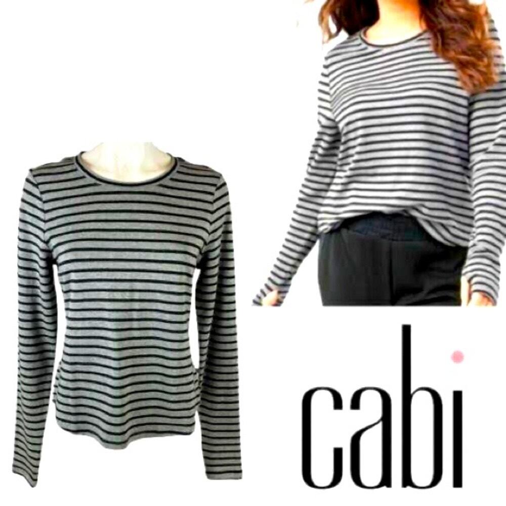 Cabi 3809 Womens Pivot Striped Tee Sz XL Black Gray Long Sleeve Modal Blend